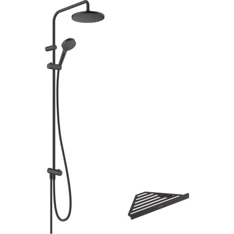 Hansgrohe – Colonne de douche thermostatique noir mat – Douche de tête Vernis Blend 200 1 jet Rain – Débit 15,2 l/min – Installation apparente