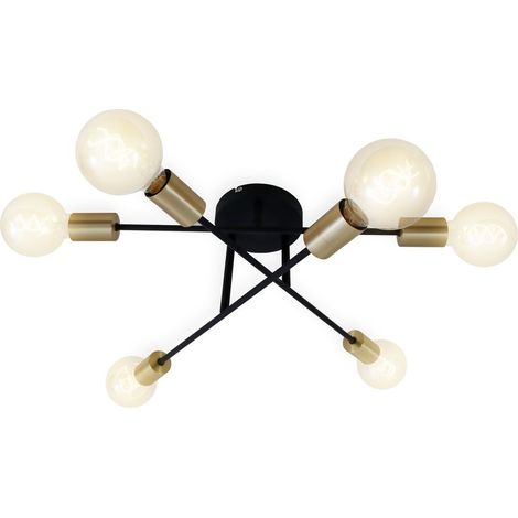 Deckenleuchte Deckenlampe drehbar 6xE27 60W schwarz-goldfarben Briloner