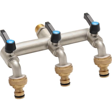 Robinet de jardin à 3 voies 3/4", double robinet de jardin avec 3 raccords de 3/4" à 1/2" pour maison, cour / machine à laver (1/5)