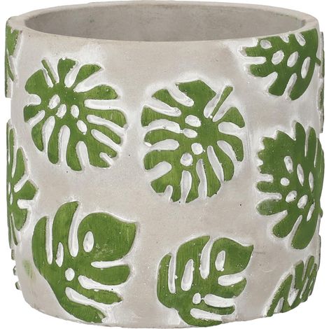 KOTARBAU Lot de 2 pots de fleurs en béton décoratif Motif feuille de fenêtre Monstera (16 cm) (1/5)