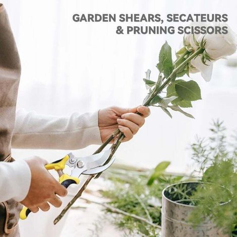 1PcsSecateur de Jardin, Sécateur Ciseaux de Jardin , Coupe Branche, Pour Branches et Rameaux Frais, Revêtement Antiadhésif, Acier inoxydable, Professionnel, Solid, Jaune (1/4)