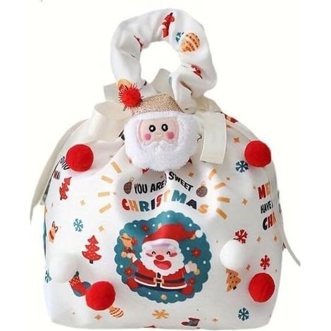 Sachet cadeau de Noël en forme de pomme avec poignée - Lot de 10 sachets cadeaux pour la veille de Noël, décorés pour décorer le sapin. (1/4)