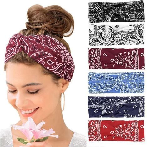 Bohème Yoga Exercice Bandeaux Sueur Absorbant Stretch Coton Bandeaux Femmes Cheveux Accessoires 6 pcs (1/4)