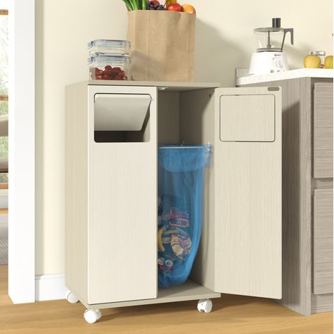 Mueble para basura de MDF blanco 46,7x35x80,3 cm con almacenaje para cocina-FLORAGRACE (1/5)
