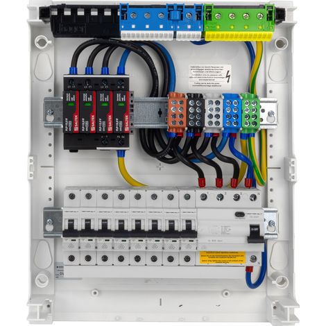 Sicherungskasten Aufputz Verteilerkasten 2-reihig 24 Module 8xMCB 1xRCCB VDE Saltek Überspannungsschutz verdrahtet Verteilerschrank mit Sicherungen 370x305x96,5mm Hager Hohlwand Verteiler Abzweigklemm (1/5)