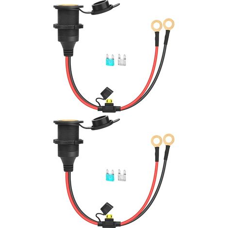 2pcs 12V/24V Fiche Allume Cigare Fixable avec Rallonge Câble 2.5 Sq. (env. 13AWG) Embout étamé pour Remplacement ou DIY Remplacement DC Socket 20A 0.35m (1/5)
