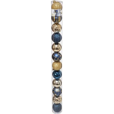 Juego de 12 bolas Navidad ø 6 cm azul-dorado -
