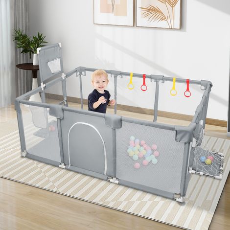 Parc bébé 180x120x66cm – 50 boules – Panier de basket – Réseau de football – 4 poignées – Structure robuste et sécurisée – Dazhom