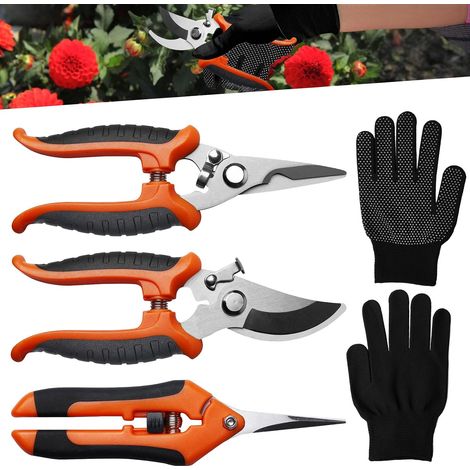 Set de Sécateurs Bypass: 3 Pièces Sécateurs Précision Jardinage avec Gants de Jardin, Ciseaux de Jardinage en Acier Inoxydable, Sécateur de Jardin pour Fleurs, Bonsaïs (Orange) (1/5)