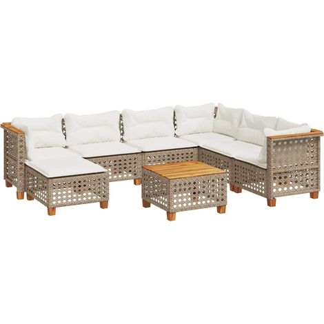 Sedute angolari -  Set Divano da Giardino 8 pz con Cuscini Beige in Polyrattan (1/5)