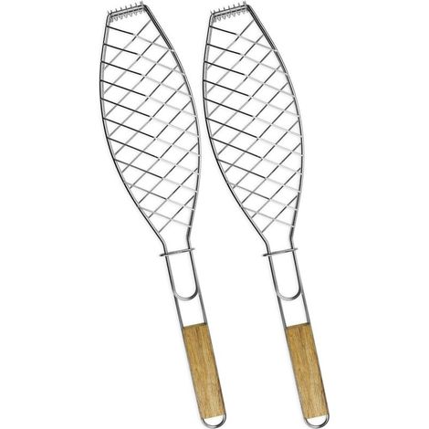 Grill à poisson pour barbecue - Ensemble 2 pièces en acier inoxydable avec manche en bois, accessoires pour barbecue, camping et cuisine en plein air - AquaForge (1/5)