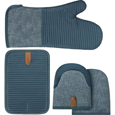Set 4-Delige Mani da Forno e Manches, Guanti da Forno e Manches in Silicone Antiscivolo, per Koken, Forno e Barbecue (Blu)