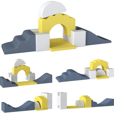 Parcours motricité bébé - AIYAPLAY - modulable - 7 pièces - housse lavable en velours et base antidérapante - 50x40x25cm - jaune (1/5)