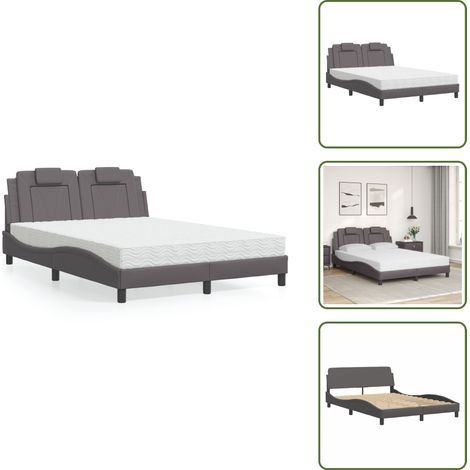 Bett mit Matratze Grau 140x200 cm Kunstleder - Bettsofa - Schlafzimmermöbel - Boxspringbett - Doppelbett - Gästebett (1/5)