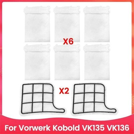 Kit de 8 Filtres et Sacs à Poussière Compatibles Aspirateur Modèles VK135 VK136 Pièces de Rechange (1/4)