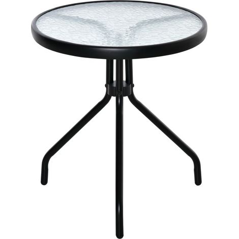 Table bistro de jardin table basse ronde avec plateau verre trempé métal époxy Ø 50 x 55H cm noir (1/4)