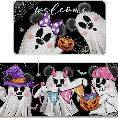 Tapis de sol en velours cristal pour Halloween, résistants aux taches, antidérapants et faciles à nettoyer, ensemble de tapis de cuisine, tapis décoratif à l'ambiance feutrée, 50x80+50x160cm [Velours 