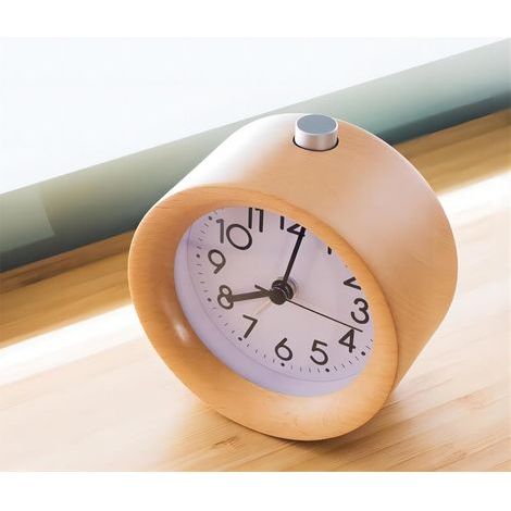 Runder Wecker aus Holz mit simuliertem Stummmodus, arabischen Ziffern, Einschlafhilfefunktion, Nachtlichtfunktion, batteriebetrieben, einfach einzustellen, geeignet für Schreibtisch oder Nachttisch (g
