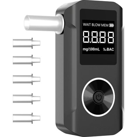 Éthylotest électronique - Éthylotest de qualité professionnelle équipé d'un capteur semi-conducteur de haute précision, d'un écran LCD et de 5 embouts buccaux (1/5)