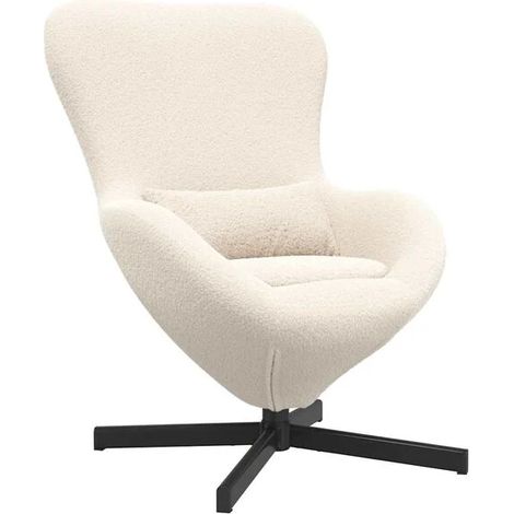 Fauteuil beige en forme d'œuf, 63 x 73 x 90 cm, recouvert de tissu. (1/5)