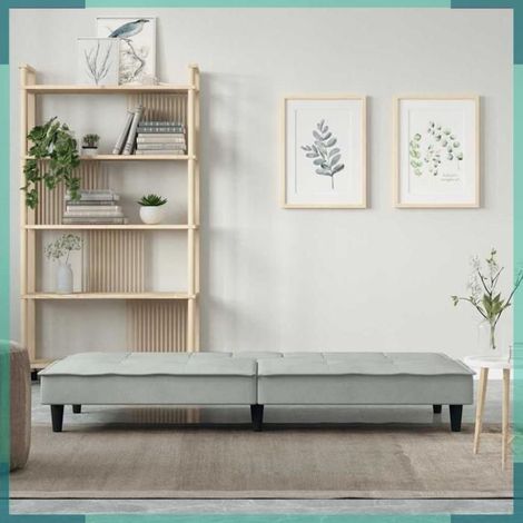 Canapé-lit - 351920 - velours gris clair - porte-gobelets - USB intégré (1/5)