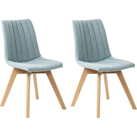 onjunto de 2 sillas de comedor tela de poliéster patas de madera maciza clara acolchado respaldo curvo azul claro Calgary