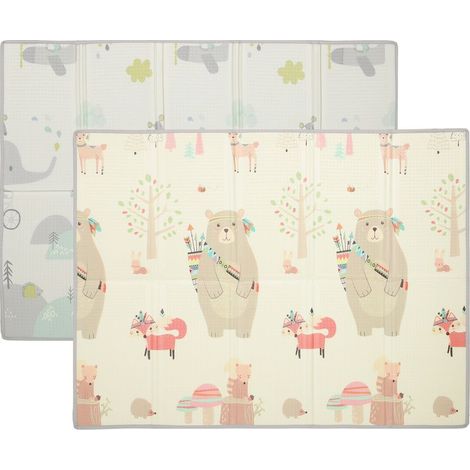 Tapis de jeu pour bébé pliable et réversible, tapis de sol en mousse épais, 200 x 150 x 1,5 cm, multicolore (1/5)