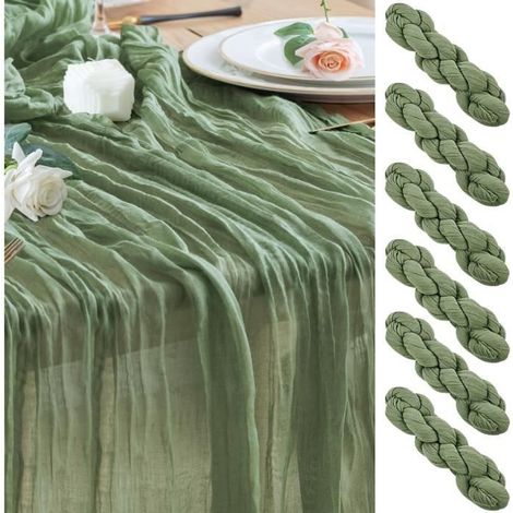 Chemin de Table - Boho - Vert Sauge - 6 PCS - 90 x 300 cm - Gaze de Coton Naturelle (1/4)