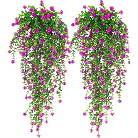 2 pcs Plantes Tombantes Artificielles,Plantes Artificielles Suspendue,Fausses Fleurs Plante Tombante,Fleurs Artificielles Deco Plantes,pour la Décoration de Mariage à la Maison (couleur rouge) (1/5)