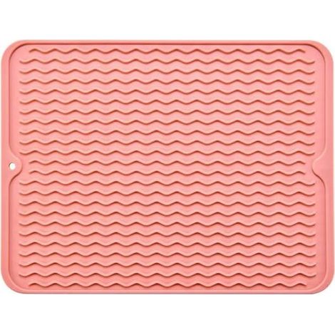 30 x 40 cm (rose pâle) Tapis égouttoir à vaisselle, en silicone, résistant à la chaleur, antidérapant, tapis d'égouttement, set de table (1/5)