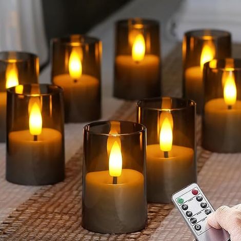 Flameless LED Candles, Acrylic 4.2cm x 6.5cm Battery Operated with Remote Control and Timer, Grey Twinkle Warm Light, Electric (1/5)
