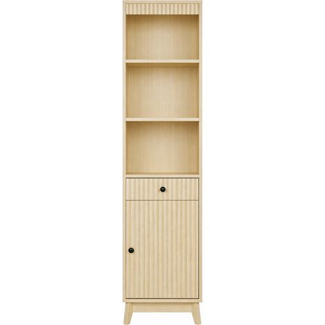 Mueble alto de baño 172 cm MDF color madera natural con cajón y puerta reversible (1/5)