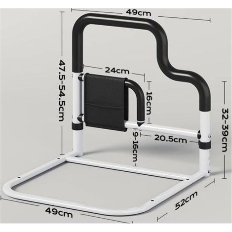 Rampe de chevet pour personnes âgées, dispositif d'assistance à la verticalisation, barrière de sécurité anti-chute, garde-corps en forme de U, 4 couches réglables, avec sac de rangement,noir (1/4)