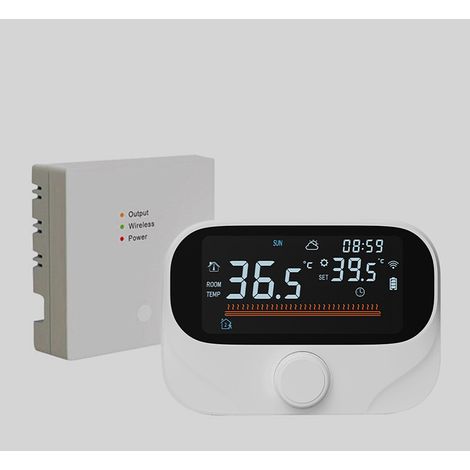 Thermostat WiTH3 pour Chaudière Murale, Écran Noir, RF Sans Fil Intelligent Tuya, Installation sans Câblage, Régulation de Température (1/2)