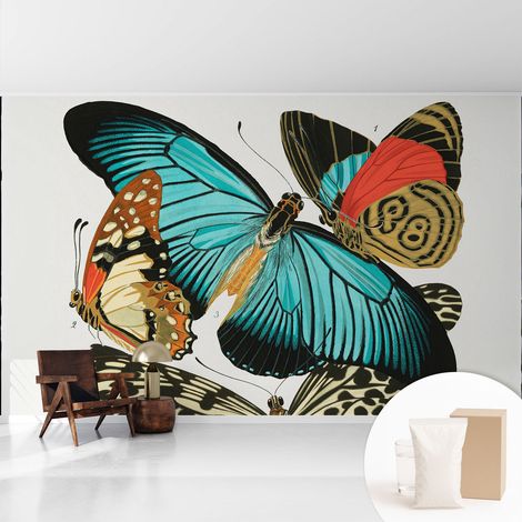 Papier peint intissé classique moderne pour salon et chambre à coucher Décoration rapide avec colle Papillons colorés 416x254 cm (1/5)
