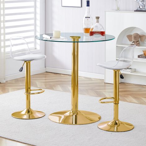 89 cm Table en verre + 2 fauteuils avec jambes dorées, réglable en hauteur et tournable.  • Optique transparente • Rotation à 360° • Versatile. Crée une largeur visuelle et économise de la place.