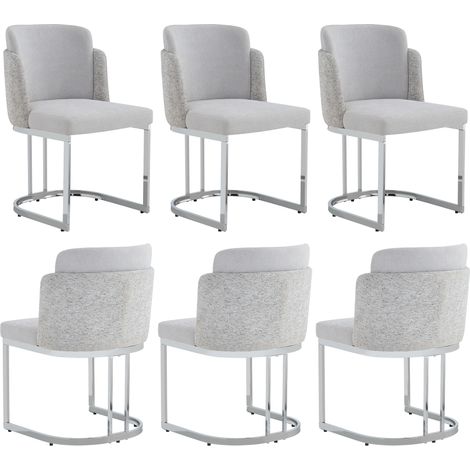 Set di 6 sedie da pranzo in chenille grigio chiaro con gambe in metallo argentato MODENUIT (1/5)