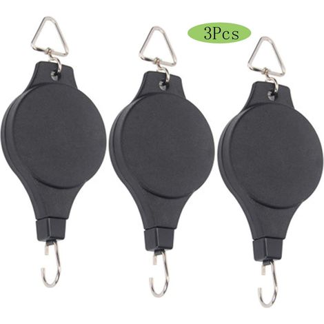 Einziehbarer Pflanzenhaken. Set mit 3 schwarzen Pflanzenrollhaken.