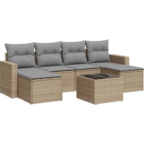 Salon de jardin avec coussins 7 pcs beige résine tressée (1/3)