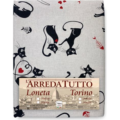 TELO ARREDO copritutto GRAN FOULARD copriletto COPRIDIVANO TESSUTO Dory GATTI gatto NERO 1 PIAZZA