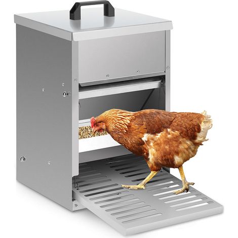 Wolketon Mangeoire à Poules Capacité 5 kg, acier galvanisé, Mangeoire à pédale, Mangeoire automatique avec couvercle