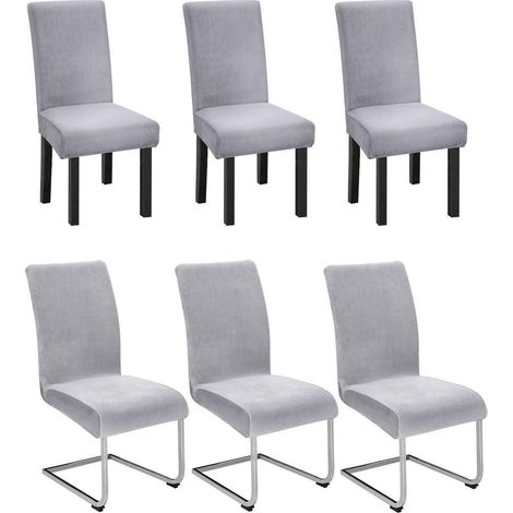 6er Set Stuhlhussen Samt Grau für Schwingstühle ohne Armlehnen, Stretch & Waschbar (1/5)