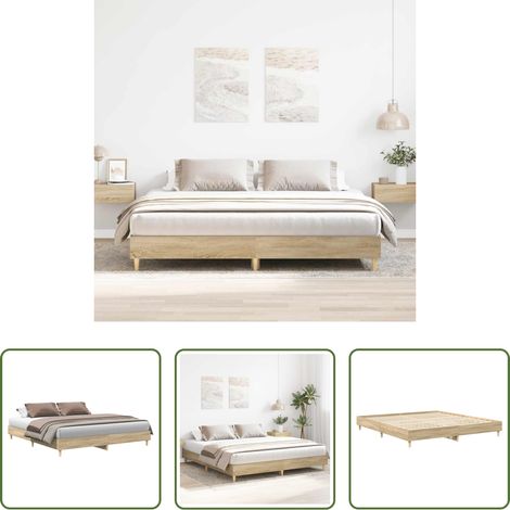 vidaXL Sperrholz - Bettgestell ohne Matratze Sonoma-Eiche 180x200 cm Holzwerkstoff (1/5)