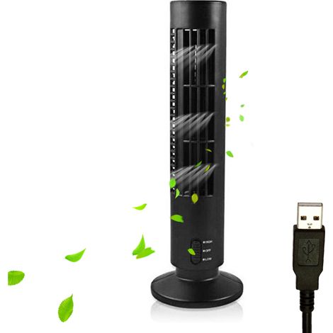 Ventilateur tour portable silencieux sans pales, 2 vitesses, alimenté par USB, ventilateur vertical de climatisation pour chambre à coucher, bureau à domicile (1/5)