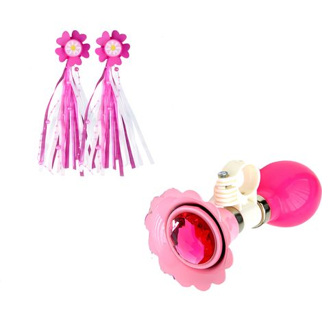 Klaxon et sonnette de vélo pour enfants avec 2 rubans décoratifs pour poignées, accessoires de vélo pour filles et garçons, épingle