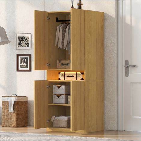 Armadio 70x55x180 cm a 2 ante con mensola LED, ampio spazio e barra appendiabiti, struttura stabile in MDF - legno (1/5)