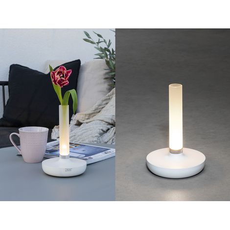 LED Außentischleuchte und Blumenvase BIARRITZ mit Akkubetrieb, Weiß Höhe 20cm (1/5)