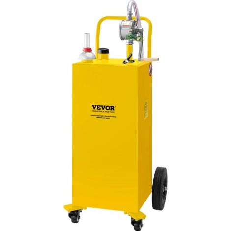 Chariot de carburant 30 gallons réservoir de stockage d'essence 4 roues, pompe de transfert manuelle, conteneur de carburant essence diesel pour voitures, tondeuses à gazon, VTT, bateaux, jaune (1/4)