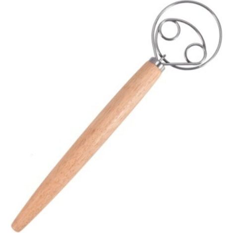 Fouet à pâte à pain de 13 ", fouet à pâte danois de qualité professionnelle, mélangeur, batteur à oeufs, manche en bois--yeux (1/4)