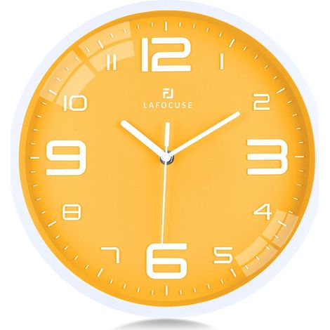 Moderne Wanduhr in Silent Yellow mit großen 3D-Zahlen für Schlafzimmer, Wohnzimmer, Küche, 25,4 cm (1/5)